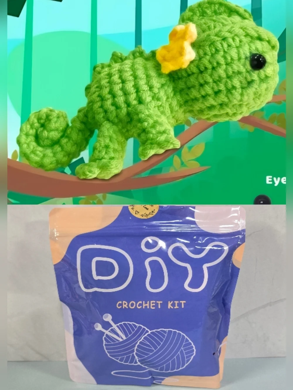 DIY Green Chameleon Crochet Kit For Beginners All Tools Included New Sealed